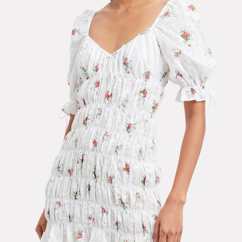 For Love and Lemons White Floral Smocked Mini Dress WORN ONCE